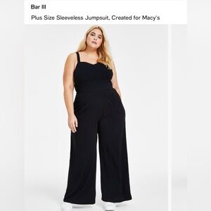 Bar III Plus Size Sleeveless Jumpsuit Black Jumpsuit (pit to pit 24 inches)